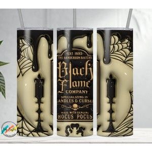 Black Flame Halloween 20oz Skinny Tumbler Custom W/ Metal Straw Double Insulated